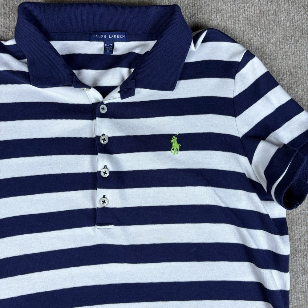Polo Ralph Lauren Womens XL Blue White Striped Polo Shirt Dress Pony Logo